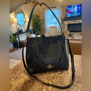 Coach Black Leather Shoulder Bag with Gold Hardware